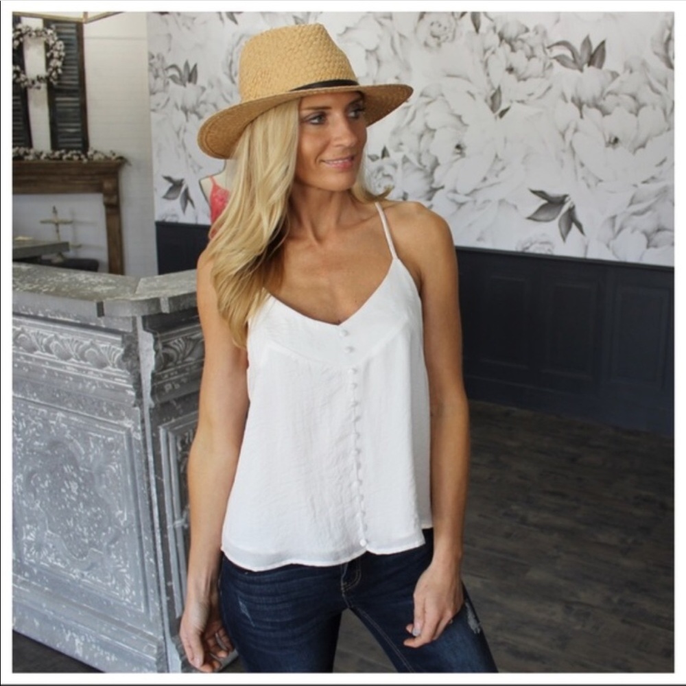 Off white button trim tank